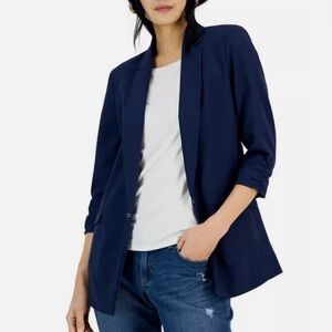 INC International Concepts Women's Notched Lapel Linen Menswear Blazer S…